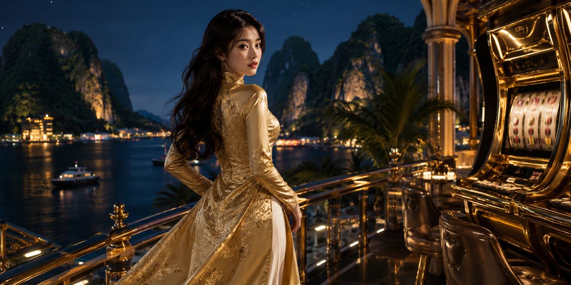 Người chơi mặc áo dài Ninh Bình trải nghiệm slot game trên điện thoại